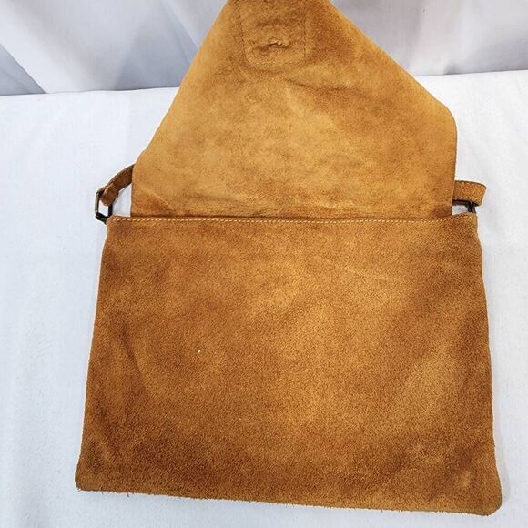 Women's Genuine Leather Suede Made in Italy Crossbody Camel Brown Adjustable - Picture 3 of 8